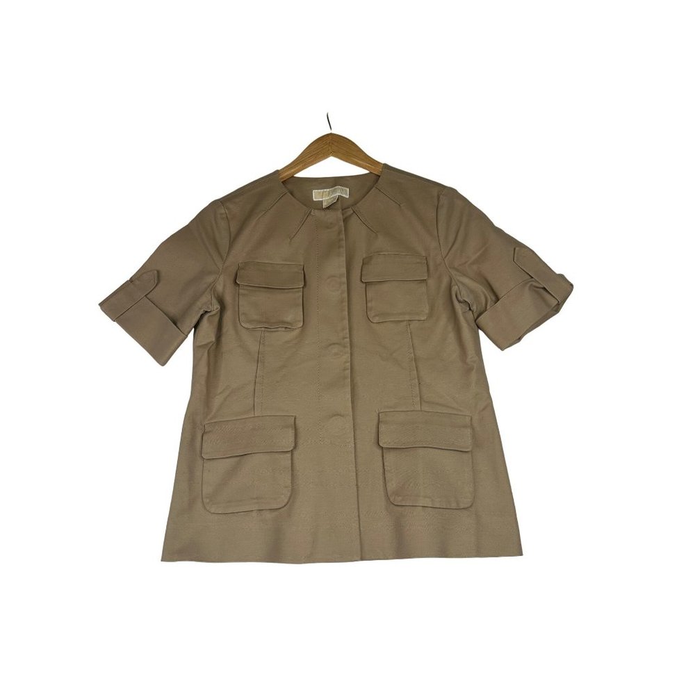 Michael Kors‎ Short Sleeve Jacket Snap Front sz 8P Tan